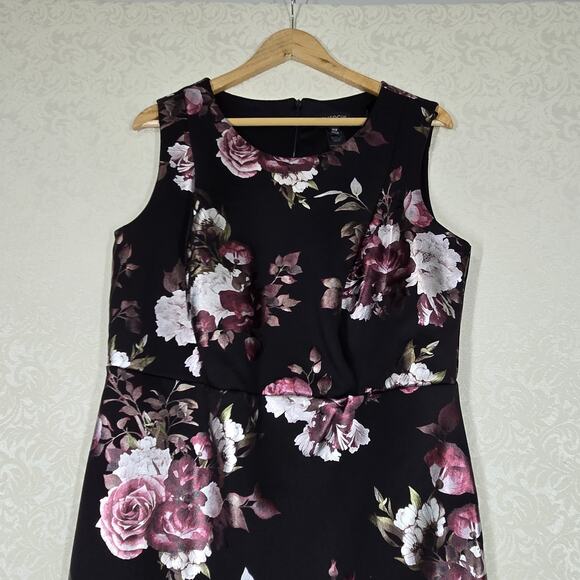 Enfocus High Low Maxi Sheath Dress 14W Black Pink Floral Rose Sleeveless Evening - Picture 2 of 14